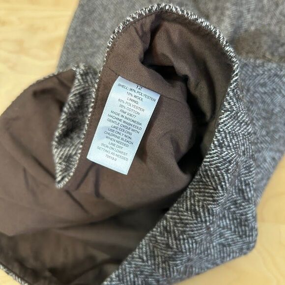 ANA Womens Herringbone Tweed Wool Blend Skirt 12 Brown Mini A-Line Preppy Twee - Picture 8 of 8